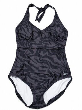 SPEEDO Endurance Printed Halter One Piece Swimsuit Bathing Suit Zebra Women's 12